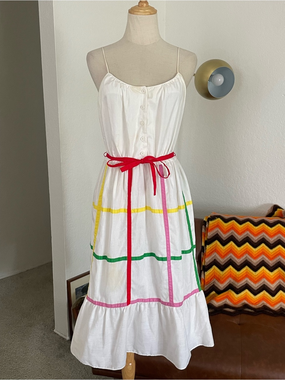 Vintage 1970s The Hirsh Girl Boho Buttoned Tie Midi Dress